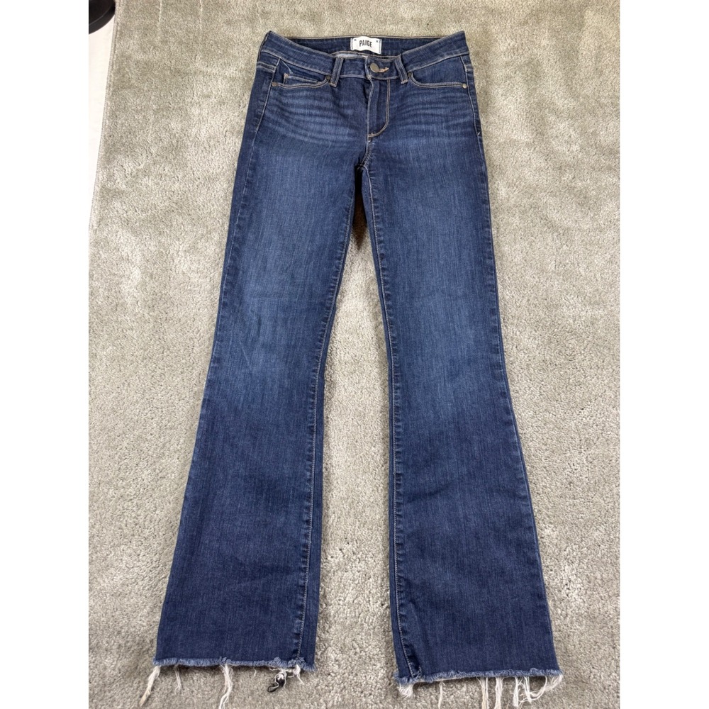 Paige Skyline Boot Jeans Womens 27 Dark Wash Raw Hem Bootcut Denim 51217